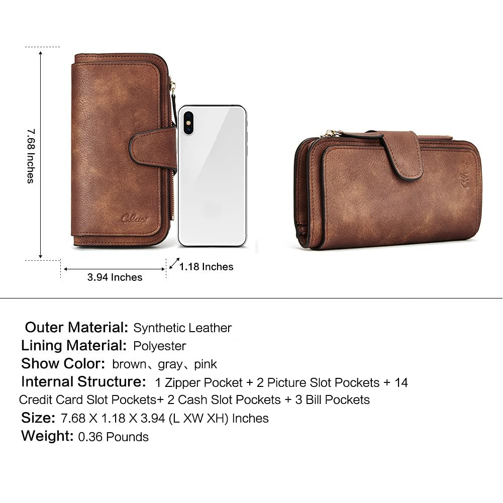 CLUCI Women Wallet Leather RFID Blocking Designer Trifold Card Holder Ladies Clutch with ID Window Vintage Blue