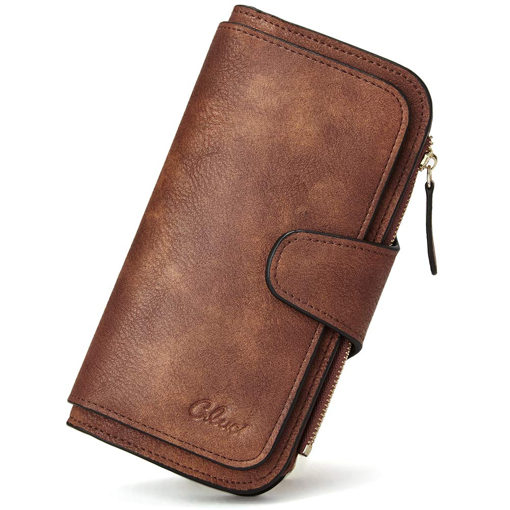 CLUCI Women Wallet Leather RFID Blocking Designer Trifold Card Holder Ladies Clutch with ID Window Vintage Blue