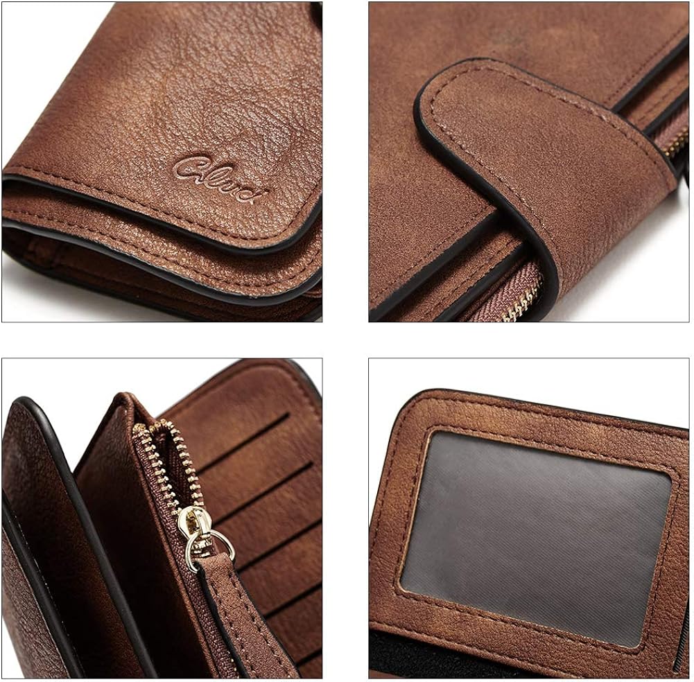 CLUCI Women Wallet Leather RFID Blocking Designer Trifold Card Holder Ladies Clutch with ID Window Vintage Blue