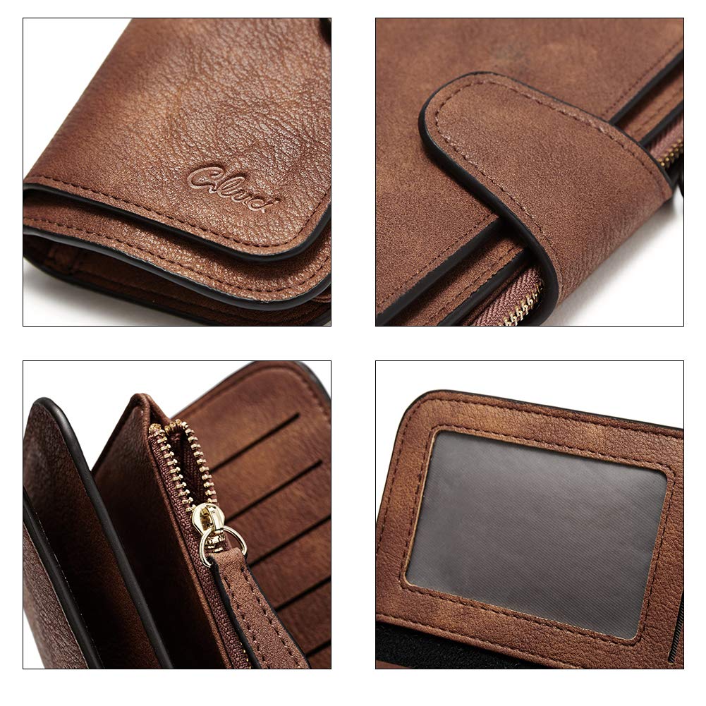 CLUCI Women Wallet Leather RFID Blocking Designer Trifold Card Holder Ladies Clutch with ID Window Vintage Blue