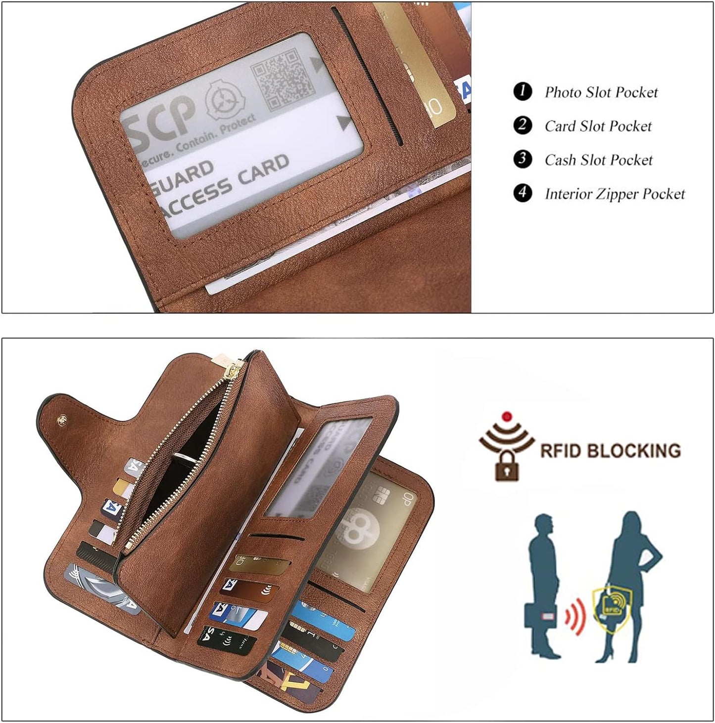 CLUCI Women Wallet Leather RFID Blocking Designer Trifold Card Holder Ladies Clutch with ID Window Vintage Blue
