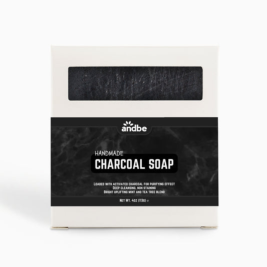 Charcoal Soap by AndBe - Non-Staining Uplifting Scent with Peppermint & Tea Tree