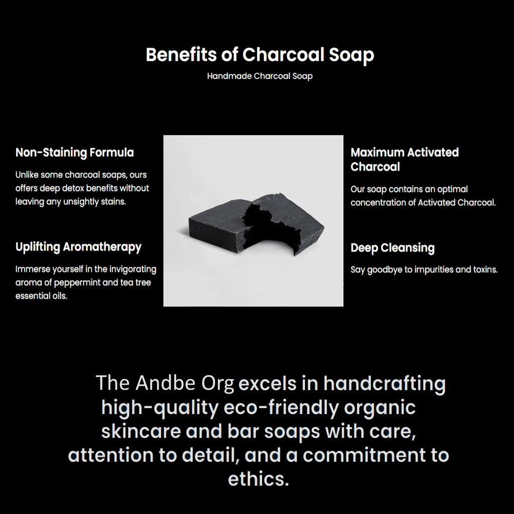 Charcoal Soap by AndBe - Non-Staining Uplifting Scent with Peppermint & Tea Tree