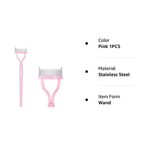 Eyelash Comb Separator Eyelash Mascara Brush and Comb Lash Separator With Comb Cover Arc Designed Cosmetic Brushes Tool Pink (1PCS)