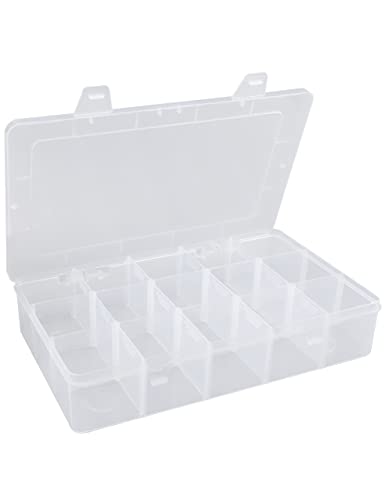 Plastic Organizer Box with Dividers Bead Organizer 15 Large Grids Tackle box Organizer Clear Snackle Box Container