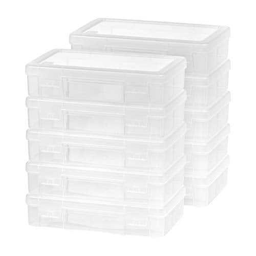 Plastic Bead Craft Hobby Art School Supply Pencil Box Storage Organizer Container with Latching Lid, 10-Pack, for Pens Ribbons Wahi Tape Sticker Yarn Ornaments, Stackable, Clear, Medium