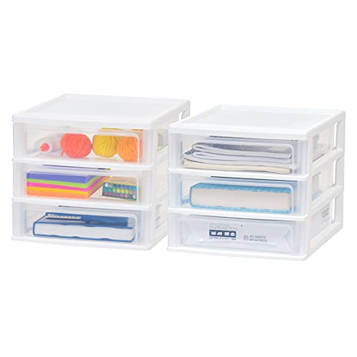 2 x Medium 3-Drawer Desktop Organizer with Open Tray Top - Plastic Drawer Storage Container - White