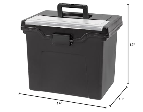 File Box with Lid File Organizer for Letter File w/ Organizer-Lid, Plastic Mobile Filing Organizer, Water Resistant Document Box, Portable File Box with Handle, Secure Buckle, Lockable, Black