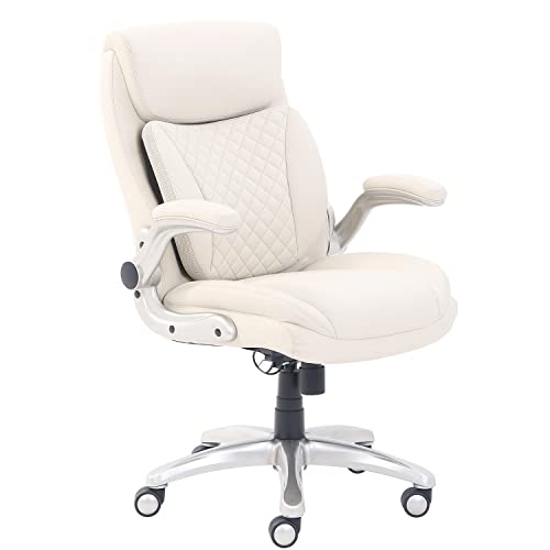 Ergonomic Desk Office Chair, Flip-up Armrests, Adjustable Height, Cream Leather