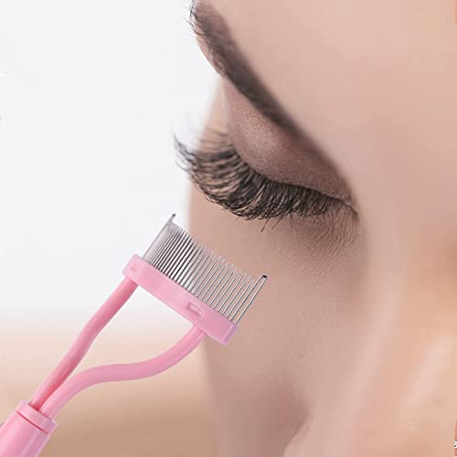 Eyelash Comb Separator Eyelash Mascara Brush and Comb Lash Separator With Comb Cover Arc Designed Cosmetic Brushes Tool Pink (1PCS)