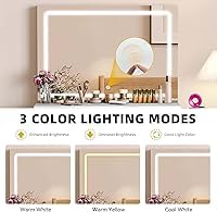 Makeup Vanity with Large LED Lighted Mirror, Vanity Desk with 4 Drawers & Power Outlet, Dressing Table with 3 Lighting Colors, Dressing Table with Cushioned Stool, Ivory White