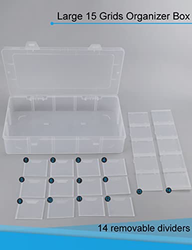 Plastic Organizer Box with Dividers Bead Organizer 15 Large Grids Tackle box Organizer Clear Snackle Box Container