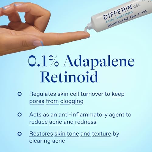 Differin Acne Treatment Gel, 30 Day Supply, Retinoid Treatment for Face with 0.1% Adapalene, Gentle Skin Care for Acne Prone Sensitive Skin, 15g Tube