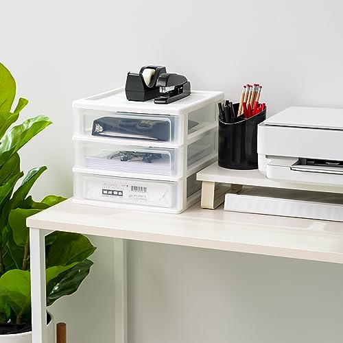 2 x Medium 3-Drawer Desktop Organizer with Open Tray Top - Plastic Drawer Storage Container - White