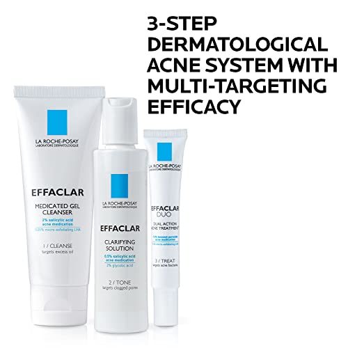 La Roche-Posay Effaclar Dermatological 3 Step Acne Treatment System, Salicylic Acid Acne Cleanser, Pore Refining Toner, and Benzoyl Peroxide Spot Treatment for Sensitive Skin, 2-Month Supply