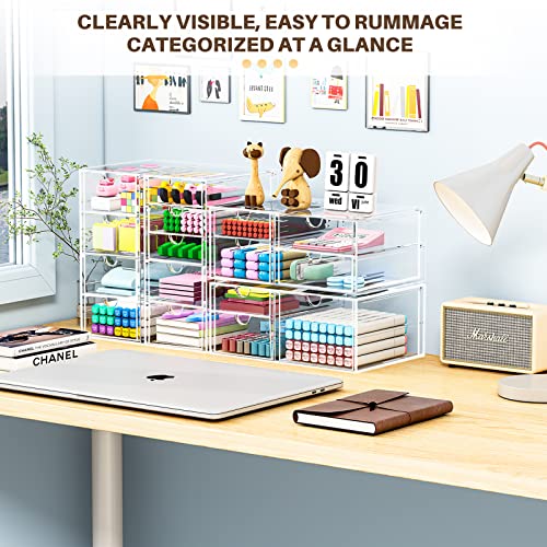 Makeup Organizer With 16 Drawers, 4 Pcs Desktop Office Supplies, Desk Organizers, Clear Desk Accessories, Dustproof Drawer Storage