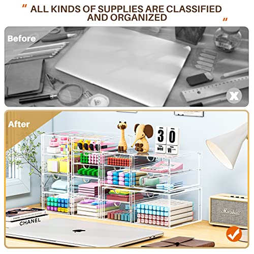 Makeup Organizer With 16 Drawers, 4 Pcs Desktop Office Supplies, Desk Organizers, Clear Desk Accessories, Dustproof Drawer Storage