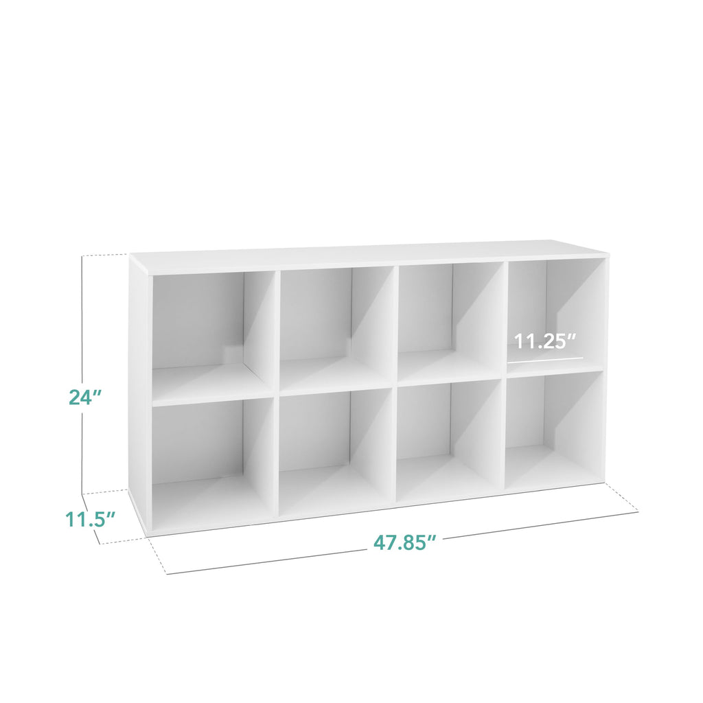 8-Cube Storage Organizer, 11in Shelf Opening, Bookcase, Display Shelf, Customizable w/ 3 Removable Back Panels – White