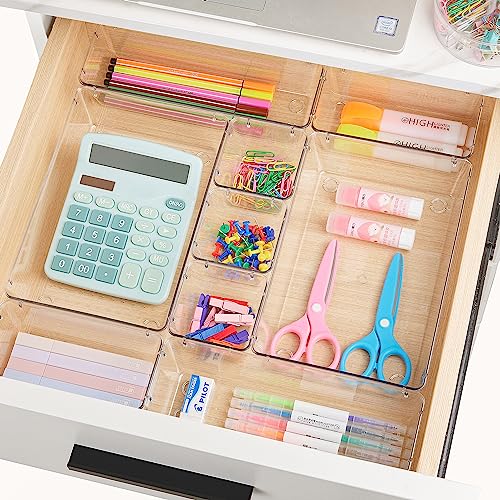 44 PCS Clear Plastic Drawer Organizers Set, 4-Size Versatile Bathroom & Vanity Organizer Trays - Non-Slip Storage Containers for Makeup