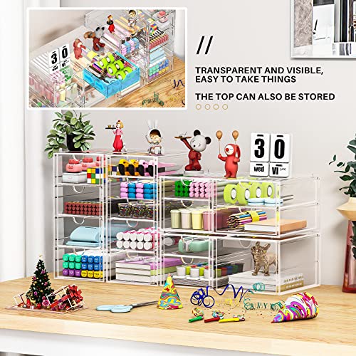 Makeup Organizer With 16 Drawers, 4 Pcs Desktop Office Supplies, Desk Organizers, Clear Desk Accessories, Dustproof Drawer Storage