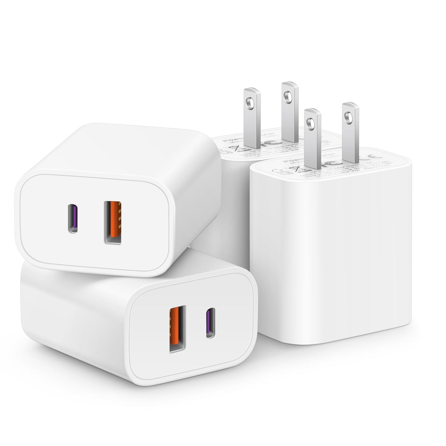 [4 Pack] USB C Charger Block Fast Charging Multiport Adpater [PD 20W USB-C & QC 3.0 USB-A Port] for IP 16/15/14/13/12/11/X/8, i Pad, Sam Sung, Google, Galaxy & More