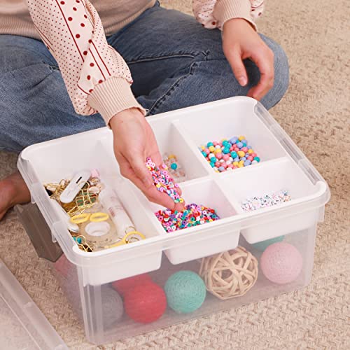 17 QT Plastic Storage Box with Removable Tray Craft Organizers and Storage Clear Storage Container for Organizing Bead, Tool, Sewing, Playdoh