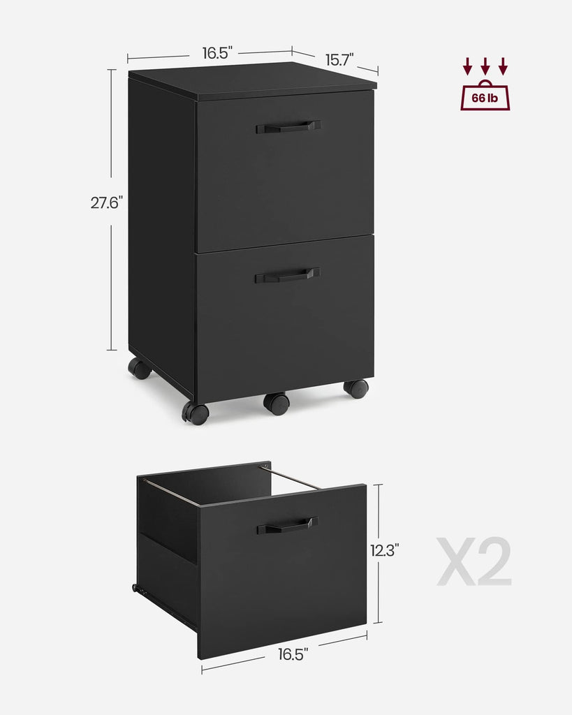 2-Drawer File Cabinet, Filing Cabinet for Home Office, Small Rolling File Cabinet, Printer Stand, for A4, Letter-Size Files, Hanging File Folders, Industrial, Matte Black UOFC040B16