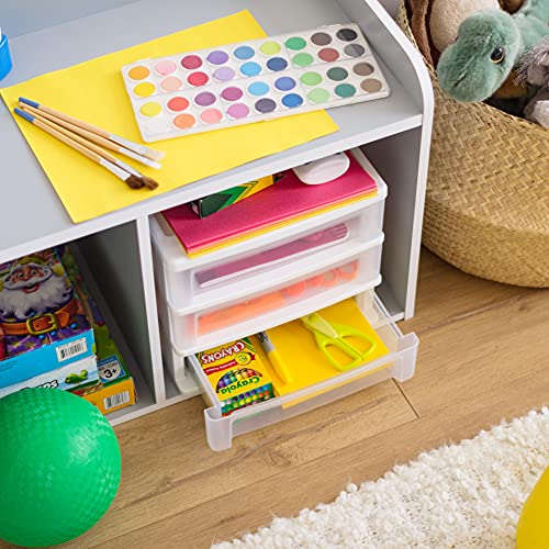 2 x Medium 3-Drawer Desktop Organizer with Open Tray Top - Plastic Drawer Storage Container - White