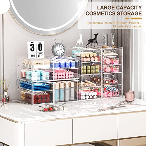 Makeup Organizer With 16 Drawers, 4 Pcs Desktop Office Supplies, Desk Organizers, Clear Desk Accessories, Dustproof Drawer Storage