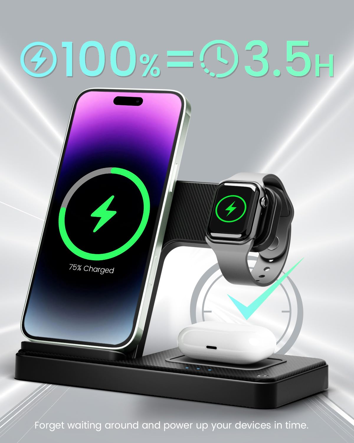Wireless Charger iPhone Charging Station: 3 in 1 Charger Stand Multiple Devices for Apple - iPhone 16e 16 15 14 Pro Max 13 12 11 - Watch 10 9 8 7 6 5 4 3 2 SE and Ultra Series - Airpods 4 3 2 Pro