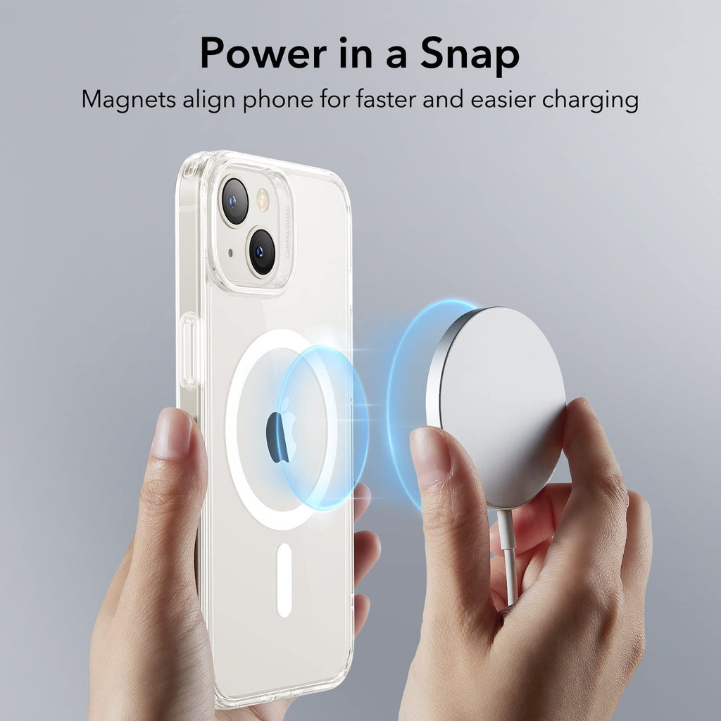 iPhone 13 and iPhone 14 Case, Compatible with MagSafe, Classic Hybrid Magnetic Mobile Phone Case with HaloLock, Military Standard Drop Protection Case, Scratch-Resistant Back, Clear