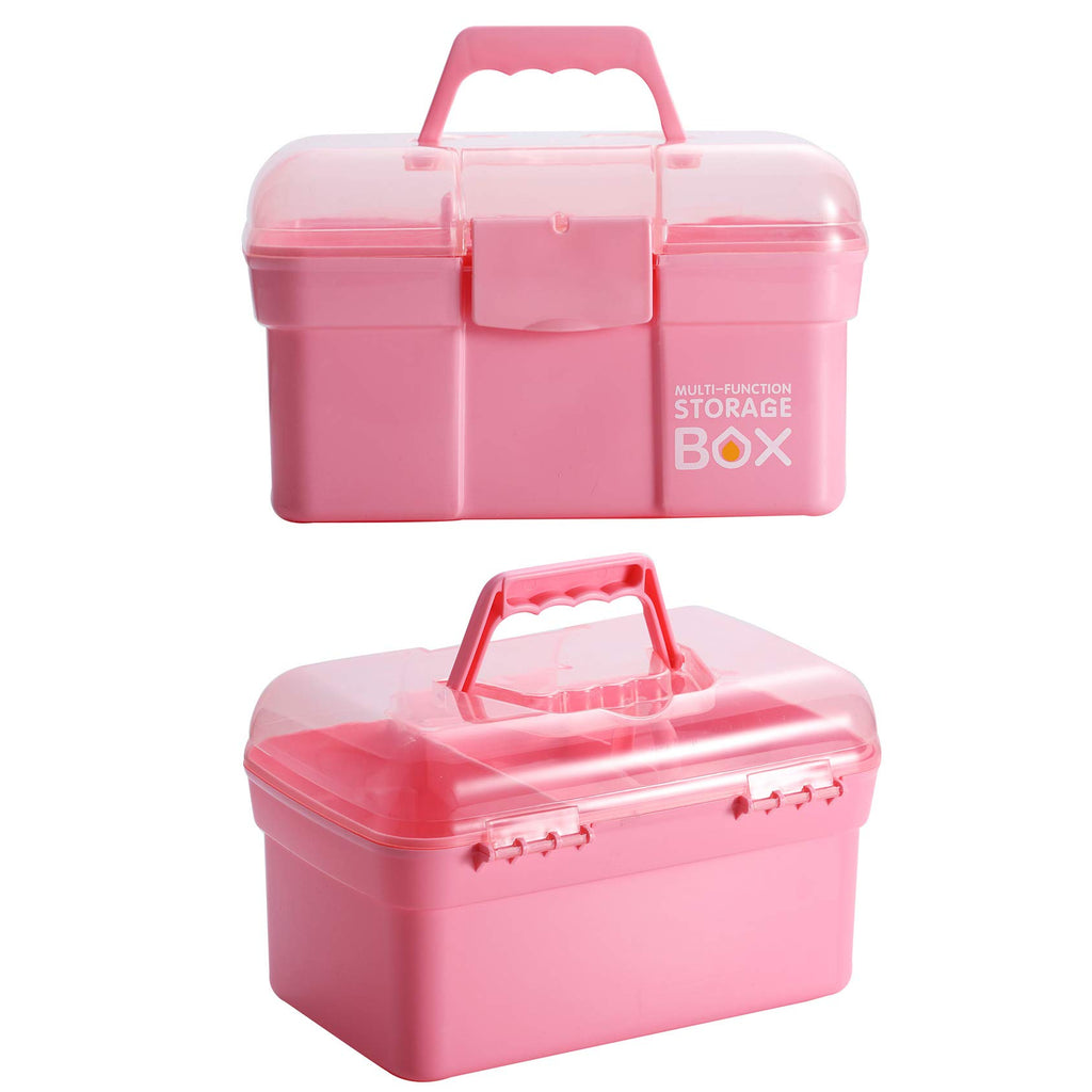 Pink Storage Box with Handle – Versatile Organizer with Removable Tray for Crafts, Tools, and More