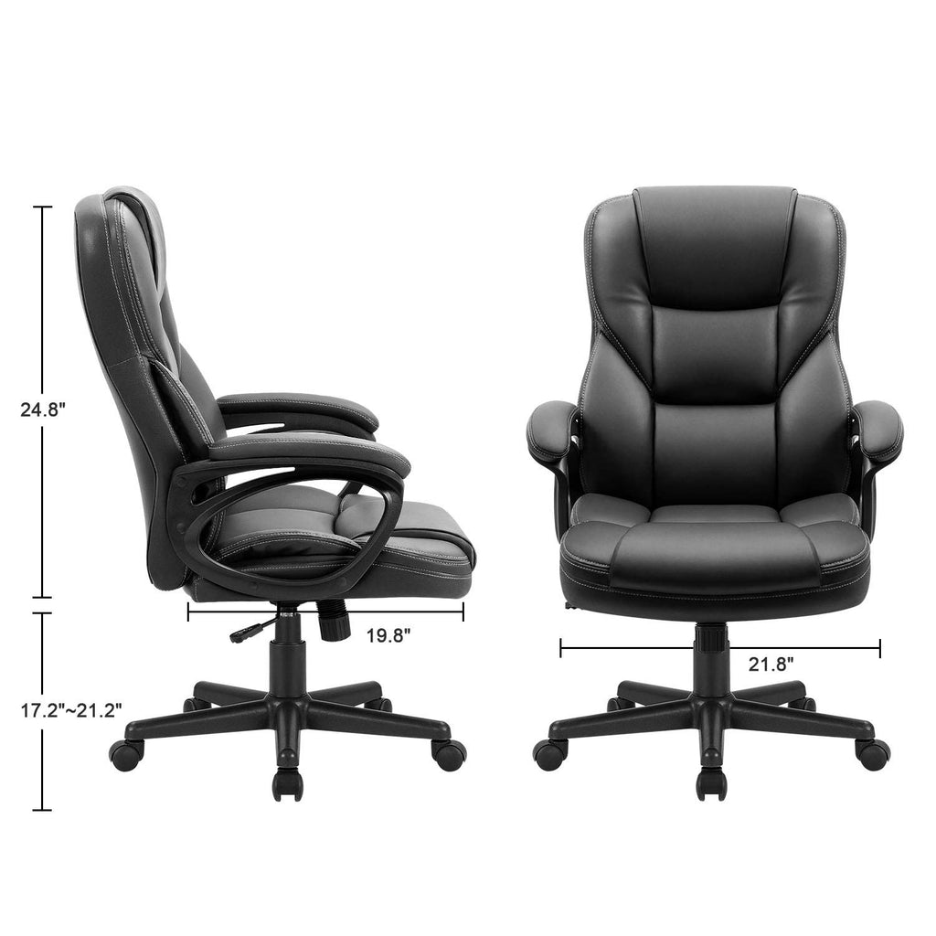 Office Executive Chair High Back Adjustable Managerial Home Desk Chair, Swivel Computer PU Leather Chair with Lumbar Support (Black)