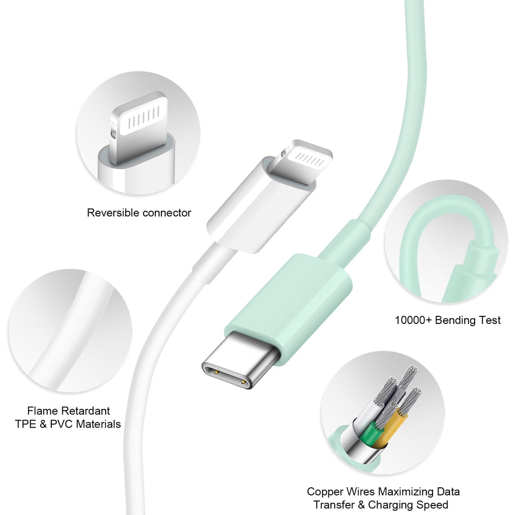 iPhone Charger Fast Charging USB C Charger Block Type C Charger iPad Charger with 6FT C Chargers Cord Compatible with iPhone14/14 Pro Max/13/13Pro/12/12 Pro/11,iPad(Green)