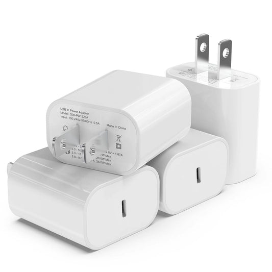4Pack USB C Charger Block, 20W for Phone Fast Charger Wall Charger with PD 3.0, Compact Type C Power Adapter for Phone 16/15/14/13, Galaxy, Pixel, AirPods Pro (Arctic White)