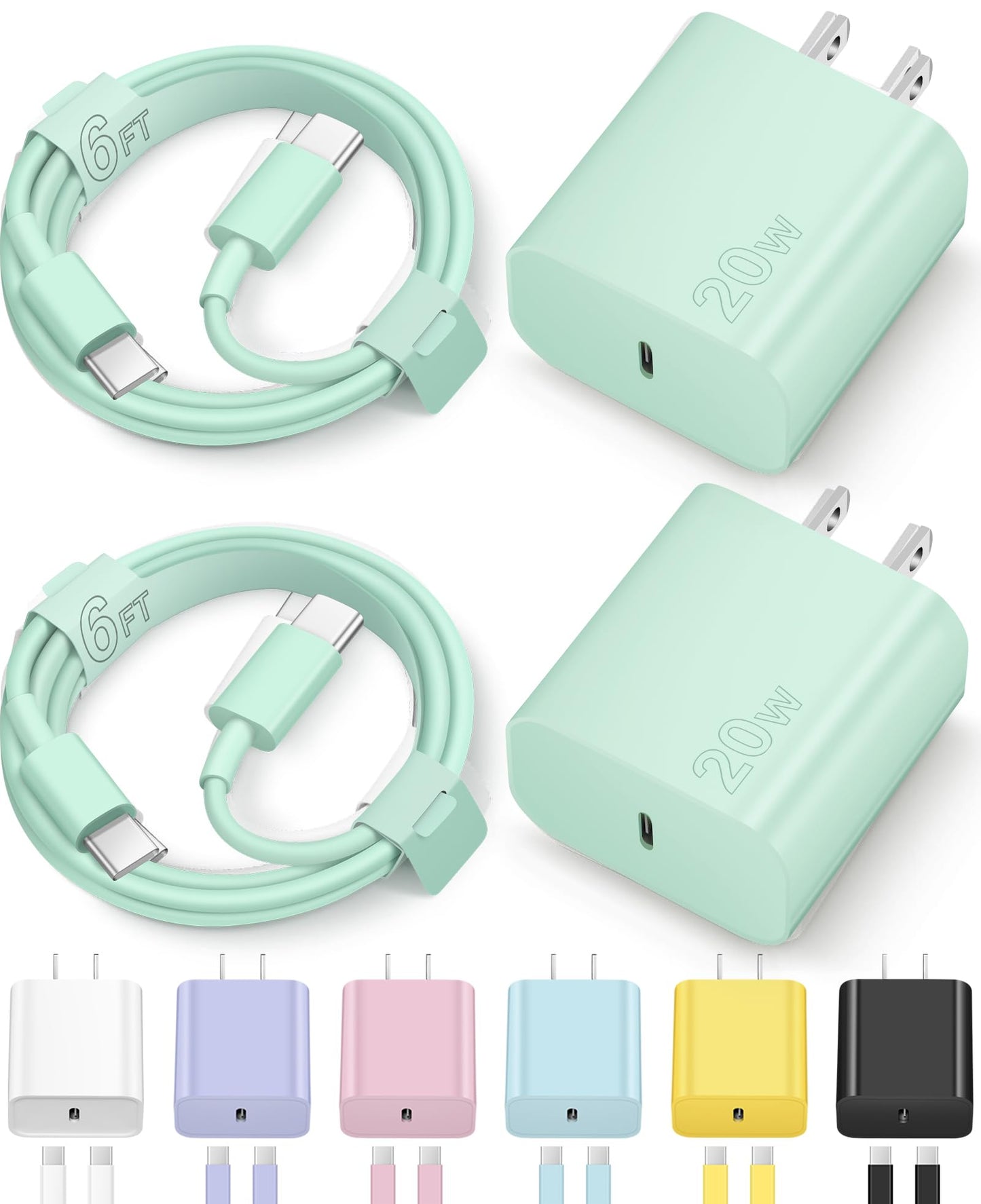 Charger for iPhone 16 15 Charger Fast Charging Type C Charger USB C Charger Block iPhone 16 Charger with 2 Pack 6FT Cable for iPhone 16/16 Plus/16 Pro/16 Pro Max/iPhone 15/15 Pro Max/Samsung(Green)