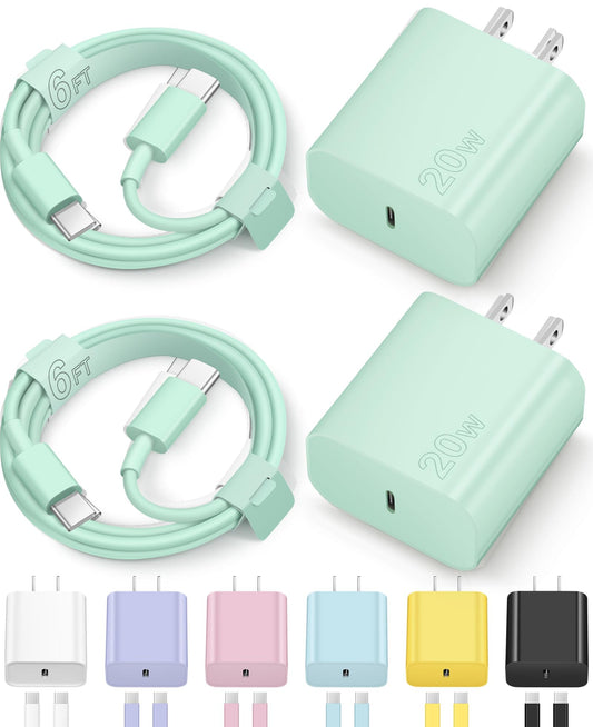 Charger for iPhone 16 15 Charger Fast Charging Type C Charger USB C Charger Block iPhone 16 Charger with 2 Pack 6FT Cable for iPhone 16/16 Plus/16 Pro/16 Pro Max/iPhone 15/15 Pro Max/Samsung(Green)