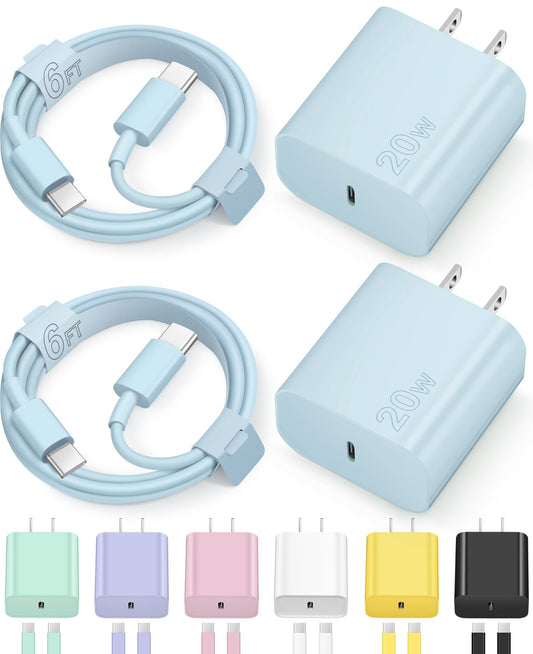 Charger for iPhone 16 15 Charger Fast Charging Type C Charger USB C Charger Block iPhone 16 Charger with 2 Pack 6FT Cable for iPhone 16/16 Plus/16 Pro/16 Pro Max/iPhone 15/15 Pro Max/Samsung(Blue)