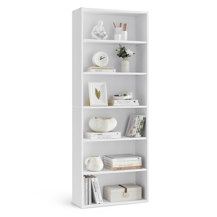 Bookshelf, 23.6 Inches Wide, 6-Tier Open Bookcase with Adjustable Storage Shelves, Floor Standing Unit, Cloud White