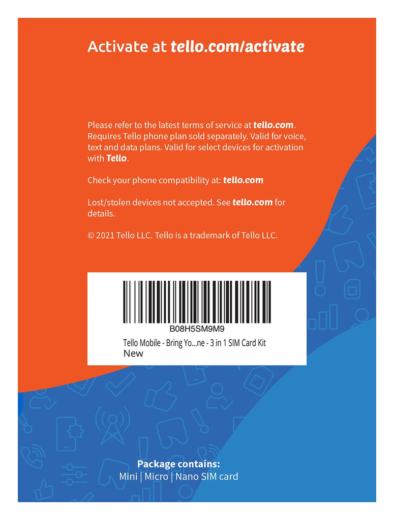 Tello Mobile - US Prepaid SIM Card (3 in 1) | Bring Your Own Phone Kit | Phone Plans Starting at $5/mo up to $25/mo | Nation-Wide 4G LTE/5G Coverage