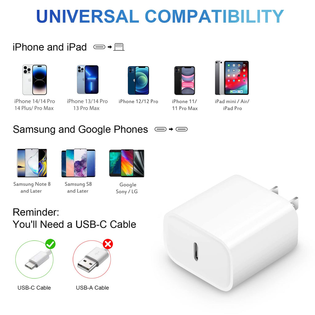 iPhone Charger Fast Charging 10FT 20W USB C Charger Block Super Fast Charger Cable Compatible with iPhone14/14 Pro Max/13/13Pro/12/12 Pro/11,iPad(White