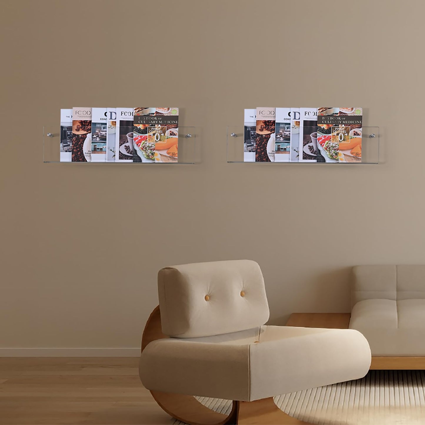2 Pack 24 Inch Clear Acrylic Magazine Holder, Floating Brochure Display, Invisible Record Holder Magazine Rack, Hanging Bookshelf Literature for Waiting Room, Office, Home