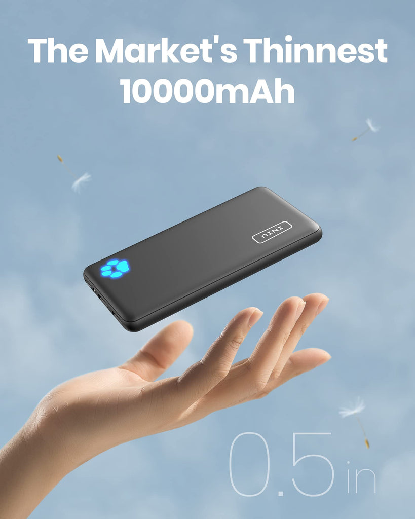 Portable Charger, Slimmest 10000mAh 5V/3A Power Bank, USB C in&out High-Speed Charging Battery Pack, External Phone Powerbank Compatible with iPhone 16 15 14 13 12 Samsung S22 S21 Google iPad etc