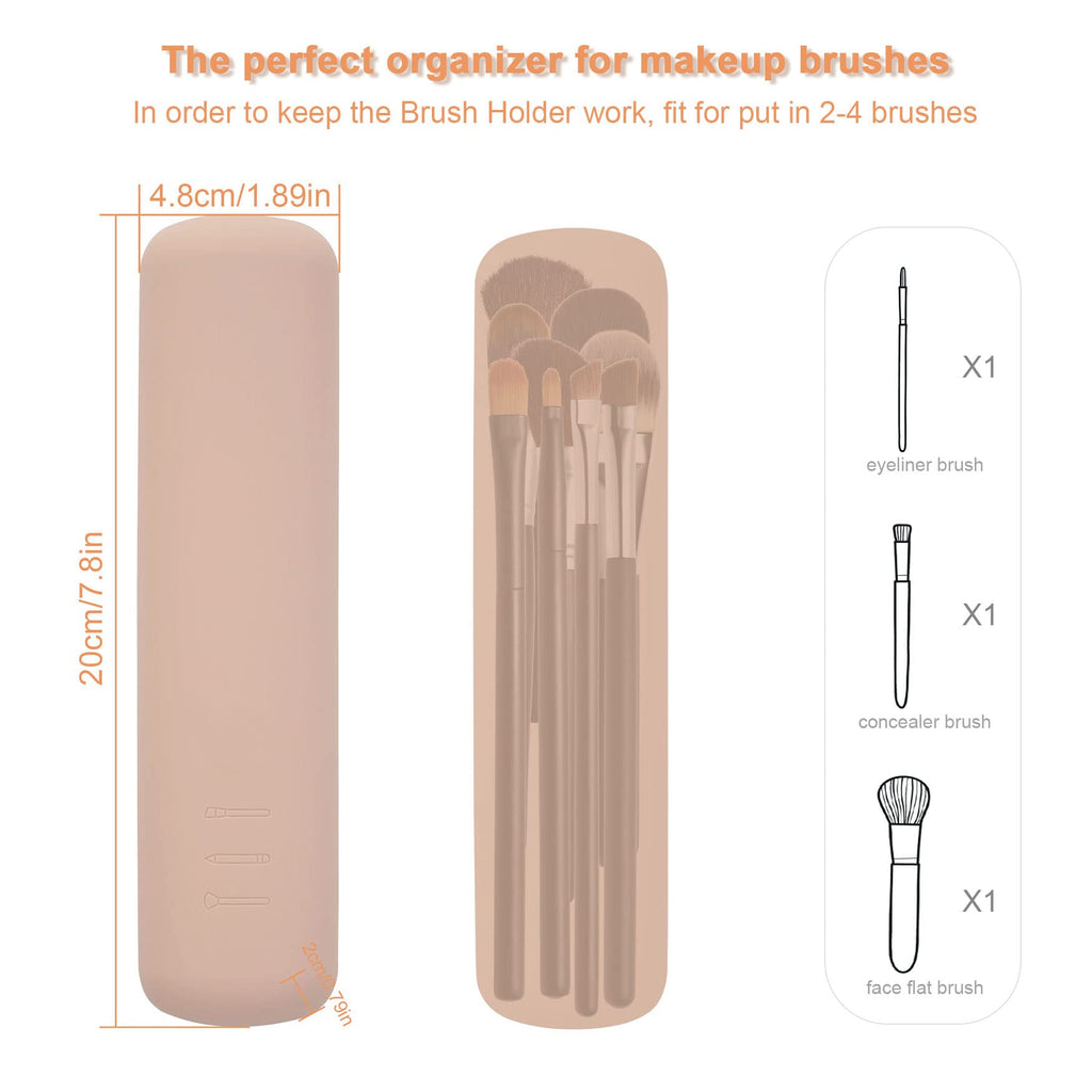 Travel Makeup Brush Holder, Magnetic Anti-fall Out Silicon Portable Cosmetic Face Brushes Holder, Soft and Sleek Makeup Tools Organizer for Travel-Khaki