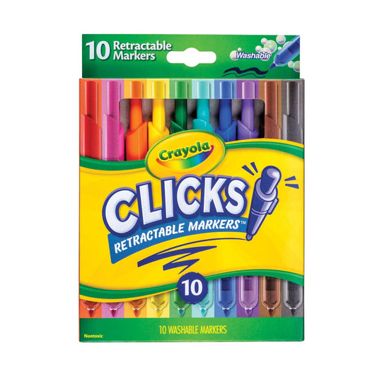Crayola Clicks Retractable Tip Markers (10ct), Easter Basket Essentials, Cone Tip, Washable Art Marker Set for Kids, Long Lasting Coloring Supplies, 3+