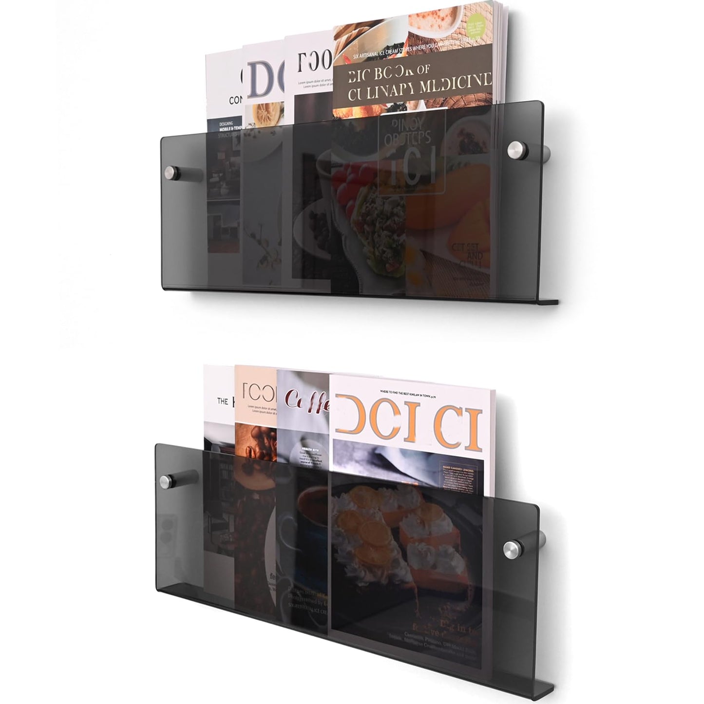 2 Pcs Acrylic Magazine Rack, 17" Black Record Holder, Hanging Bookshelf Literature Storage Rack for Waiting Room, Office, Home Display