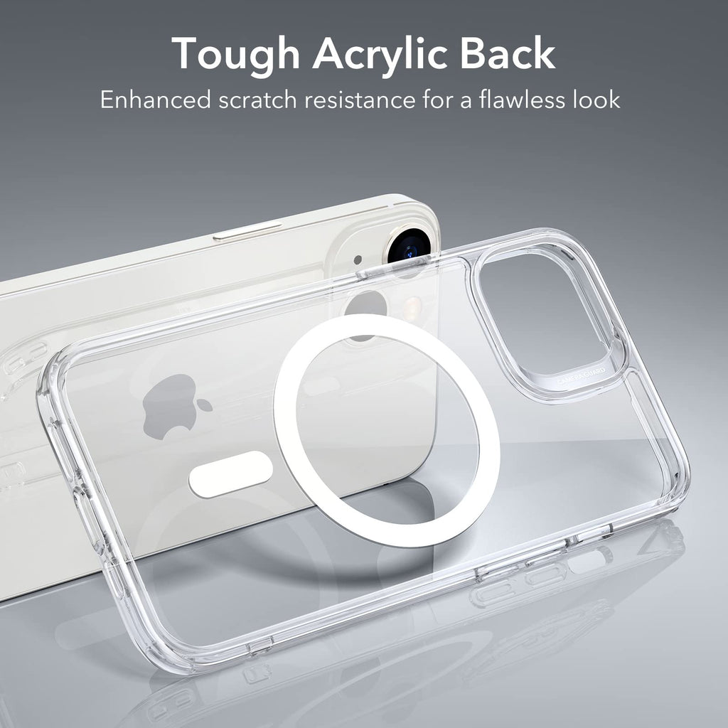 iPhone 13 and iPhone 14 Case, Compatible with MagSafe, Classic Hybrid Magnetic Mobile Phone Case with HaloLock, Military Standard Drop Protection Case, Scratch-Resistant Back, Clear