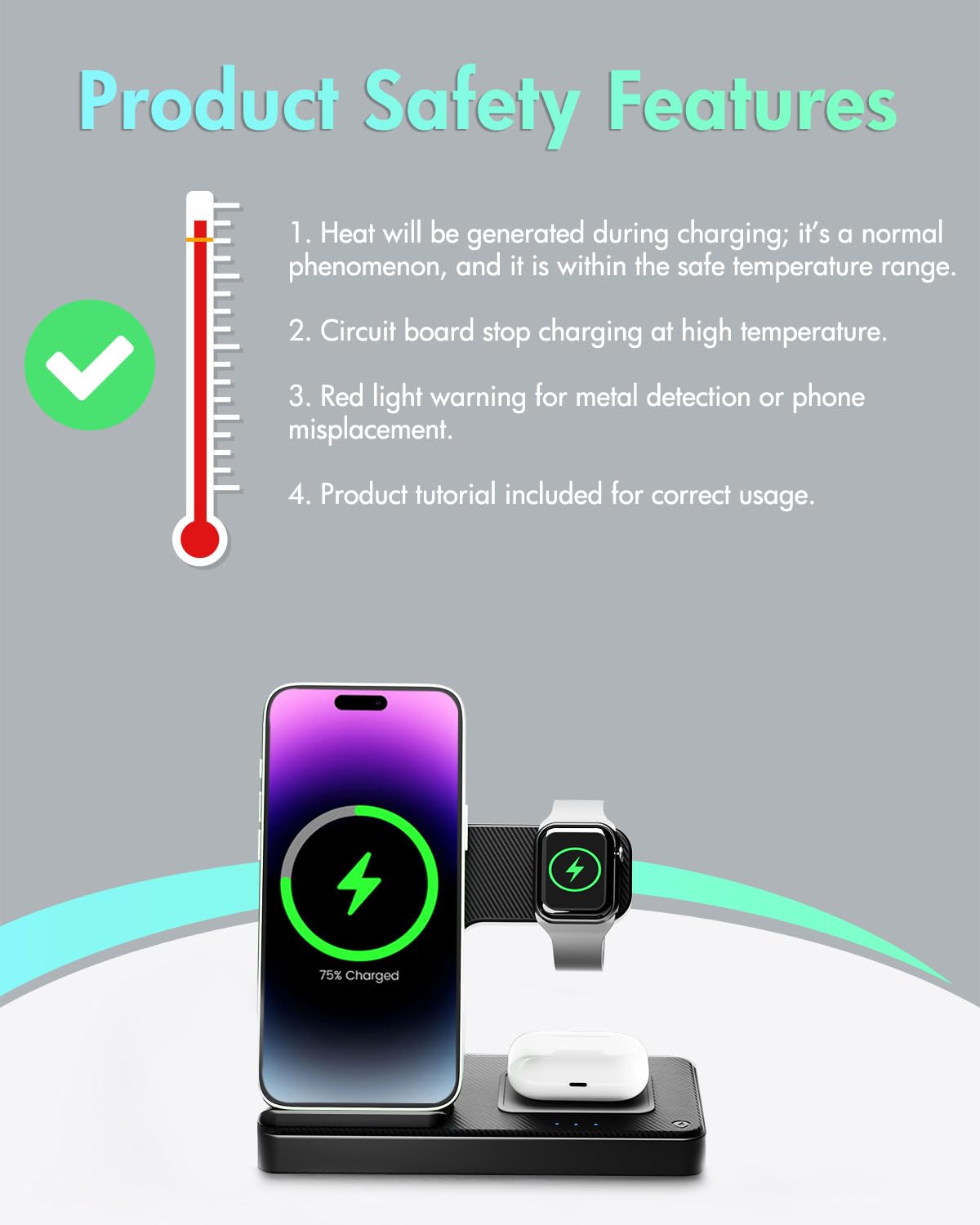Wireless Charger iPhone Charging Station: 3 in 1 Charger Stand Multiple Devices for Apple - iPhone 16e 16 15 14 Pro Max 13 12 11 - Watch 10 9 8 7 6 5 4 3 2 SE and Ultra Series - Airpods 4 3 2 Pro