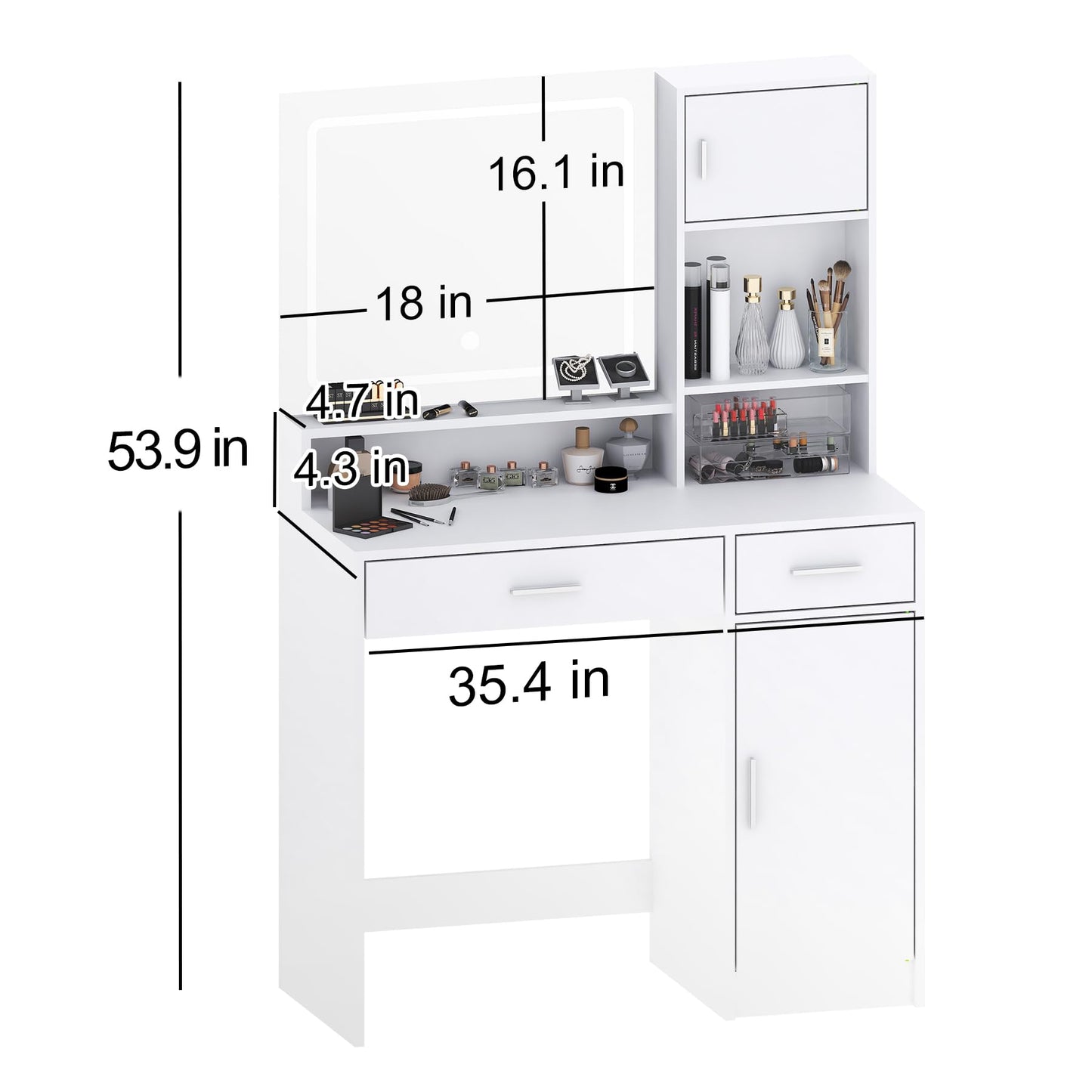 Vanity Desk with Mirror and LED Light Strip,Dressing Table with Large Drawer, 3 Level Storage Dresser & 3 Lighting Modes Adjustable Brightness, Suitable for Bedroom