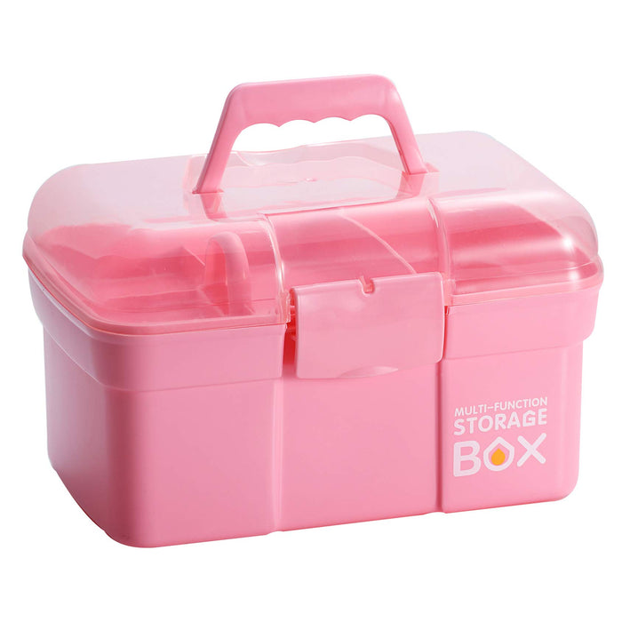 Pink Storage Box with Handle – Versatile Organizer with Removable Tray for Crafts, Tools, and More